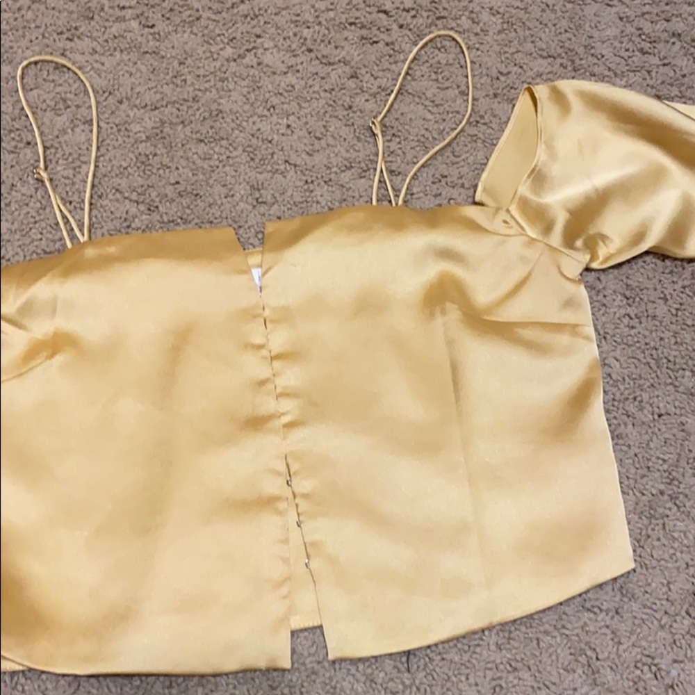 Silky, gold cropped shirt!